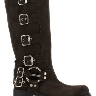 Miu Miu Woman Dark Brown Suede Boots