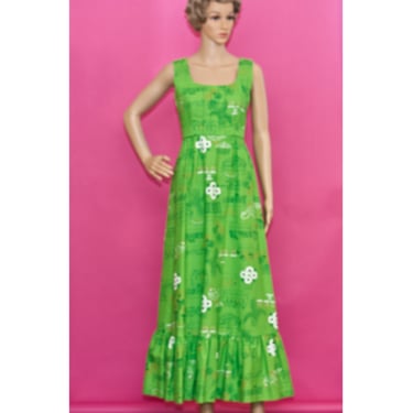 Vintage 1960s Green Maxi Dress | Small 