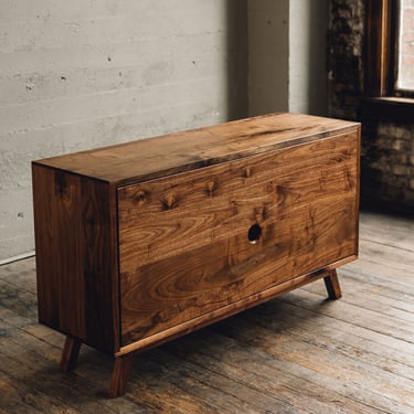 FREE SHIPPING - Black Walnut Wood TV Stand - Solid Hardwood Media Cabinet With 2 Drawers & Shelf - Available in 5 Wood Color Options 