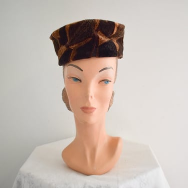 1960s Brown and Black Tapestry Pillbox Hat 