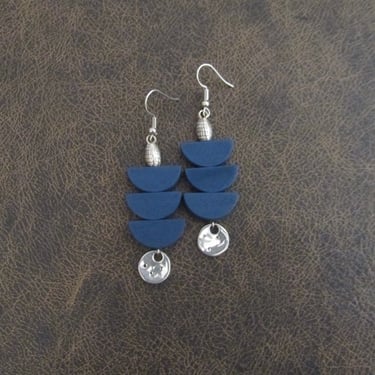Blue wooden earrings, Afrocentric earrings, mid century modern earrings, African earrings, bold statement, unique pagoda earrings 