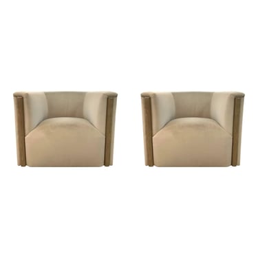 A.r.t. Furniture Modern Beige Velvet Swivel Chair Pair