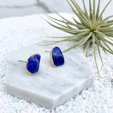 Irregular Lapis Lazuli Stud Earrings