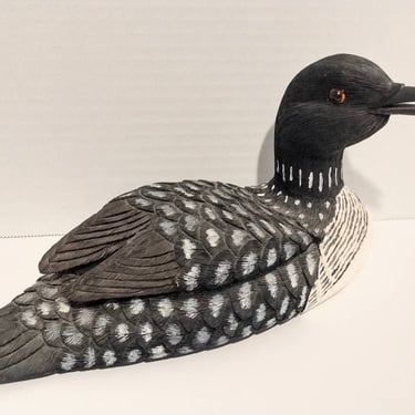 Vintage Signed Hancarved Wood Duck Decoy Sculpture Maine Loon 10