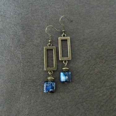 Blue imperial jasper and bronze earrings 