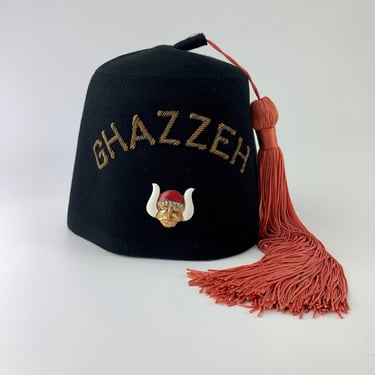 1940'S Shriner's Fez - Unusual Logo Image - Quality Wool Felt - GHAZZEH - Made by GEMSCO New York City 