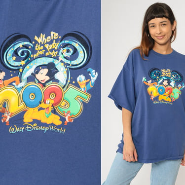 Walt Disney World Shirt Vintage 00s Disney Tee Mickey Mouse Goofy Donald Duck Pluto Blue Graphic T-Shirt 2xl xxl 