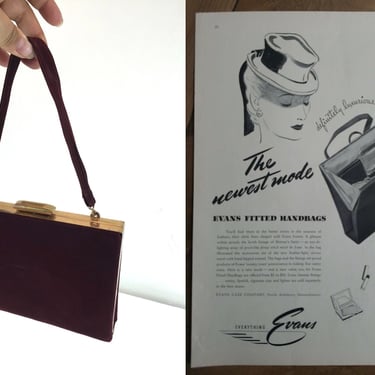 All Boxed Up - Vintage 1940s Oxblood Burgundy Suede Leather Slender Box Handbag Purse 
