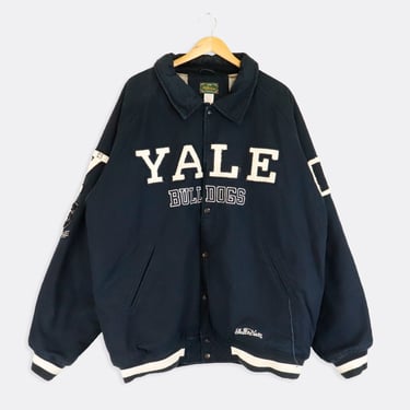 Vintage Yale Bull Dogs Patch Lettering Full Button Up Dark Jacket Sz 4XL