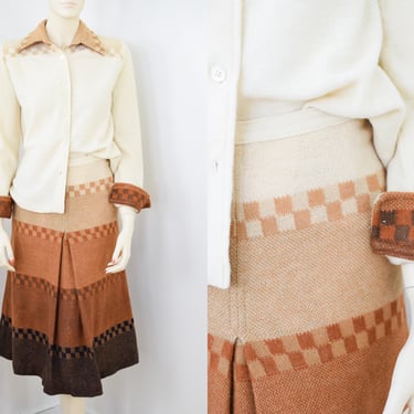 Vintage 1970s Nina Ricci Knit Set | S | Designer Vintage Skirt and Blouse Dress Set | Knitted Wool / Angora Blend 