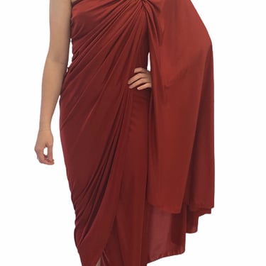 Vintage VTG 1970s 70s Marita Anthony Muto Red Disco Draped Grecian One Shoulder Gown 