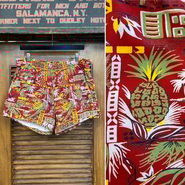 Vintage 1950’s “Duke Kahanamoku” Atomic Tropical Rayon Hawaiian Swim Trunks, 1950’s Hawaiian Shirt 
