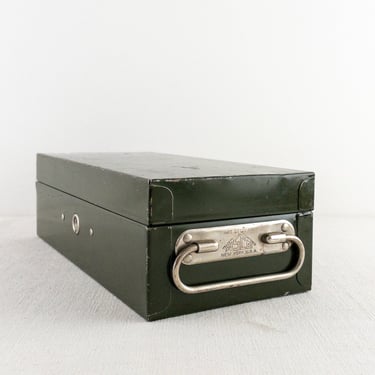 Vintage Art Steel Co Green Metal Bond Box with Handle, Old ASCO Bank Safety Deposit Box, Hinged Storage Container 