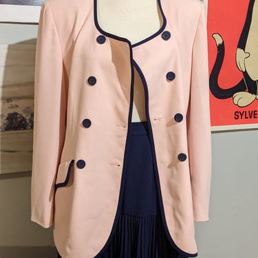 Vintage Pink Navy Liz Claiborne Skirt Blazer Set 