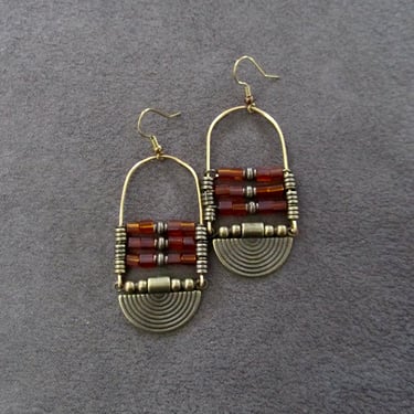 Bronze ethnic orange frosted glass earrings 