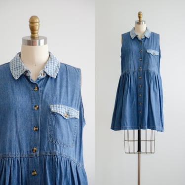 denim mini dress 90s vintage pinafore oversized short jean dress 