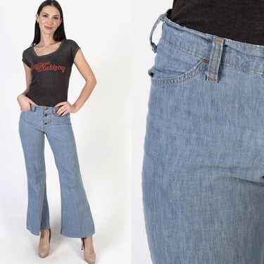 Button Fly Levis Bell Bottoms, Vintage 70s Denim Jeans, Wide Leg Hippie Pants 