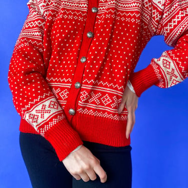 1970s Red and White Fairisle Sweater, sz. M