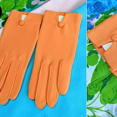 DEADSTOCK Fun Vintage 60s 70s Bright Pastel Orange Tea Gloves 