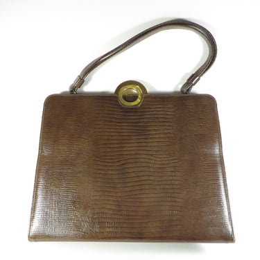 Vintage Lizard Leather Handbag - Brown Leather Handbag 