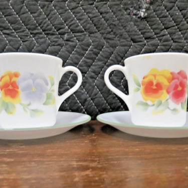 2 Corelle Summer Blush Pansies Floral Cups And Saucers Corning Ware 