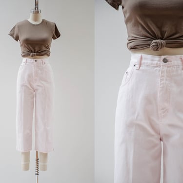 high waisted jeans | 80s 90s vintage Bill Blass pastel blush pink straight leg cropped mom jeans 
