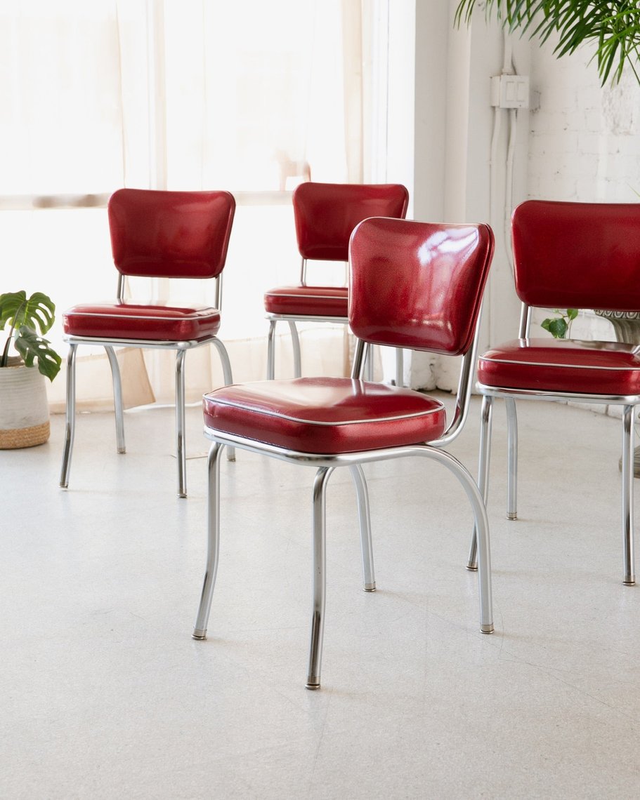 Set of 4 1950s Style Red Vinyl Dining Chairs | Sunbeam Vintage ...