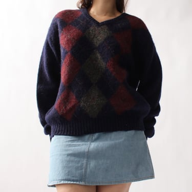 Vintage Wool Blend Argyle Sweater