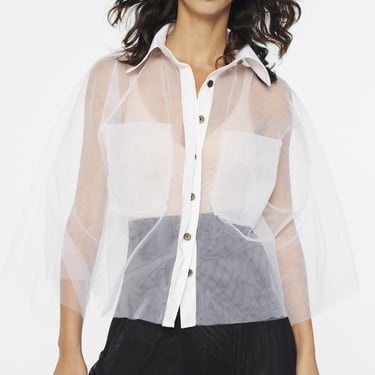 Tulle Batwing Blouse in WHITE or CORAL