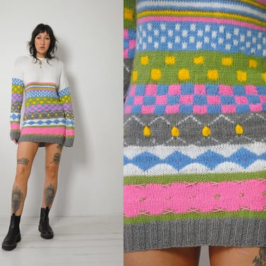 1980's Checkered + Stripe Sweater Dress