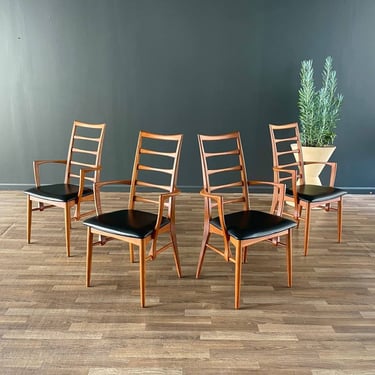 Set of 4 Mid-Century Danish Modern “Lis” Teak & Leather Arm Chairs by Niels Koefoeds, c.1960’s 