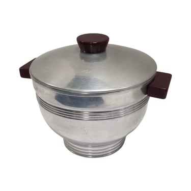 Mid Century Chrome Ice Bucket with Bakelite Handles and Lid Top 
