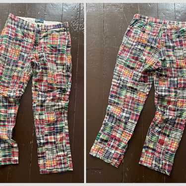 Vintage ‘80s ‘90s POLO Ralph Lauren plaid madras patchwork pants | preppy trousers, golf pants, old money aesthetic, 36 