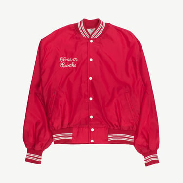 Vintage red nylon bomber jacket, mens retro varsity jacket - XL 