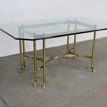 Vintage Brass and Glass Jansen Regency Style Hoof Foot Dining Table 