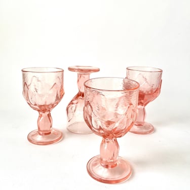 Vintage Pink Glasses Flowers Goblets Set of Four 