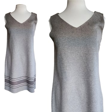 Vintage Y2K MaxMara Dress Gray Wool Sleeveless Shift Stripe NOS 