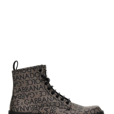 Dolce & Gabbana Men Jacquard Logo Combat Boots