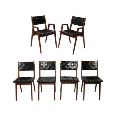 Mel Smilow Woven Leather Strap Dining Chairs