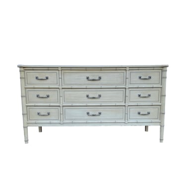 Faux Bamboo Dresser with 9 Drawers by Henry Link Bali Hai 60" Creamy White Vintage Credenza Hollywood Regency Coastal Bedroom Furniture 