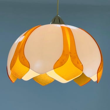 space age orange and white flower pendant lamp 1980s west Germany 