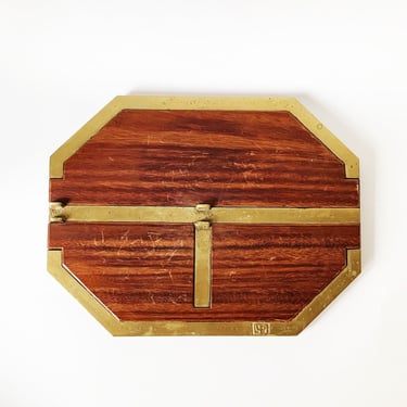 Vintage David Marshall Diseños Modernist Wood and Brass Tray 