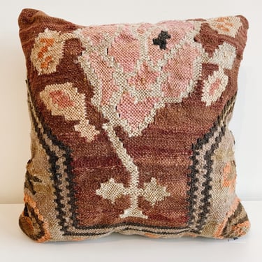 Pink Flower Turkish Kilim Pillow