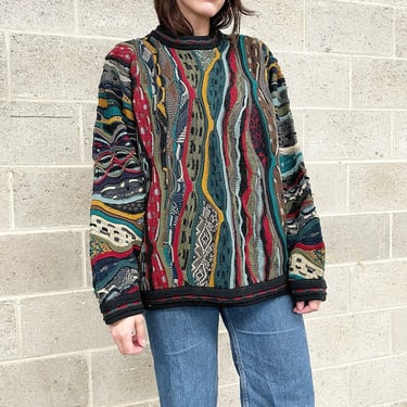 Coogi Sweater Retro 1980s Unisex Size XL + Multi Color + Knit + Long Sleeve + Crew Neck Pullover + Australia + Fall Winter Fashion 