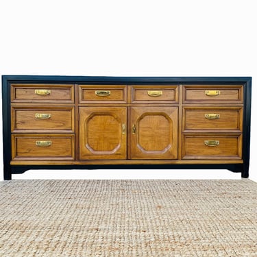 Vintage Chinoiserie Dresser by Thomasville with Two Tone Black & Wood - Asian Style Credenza or Sideboard 