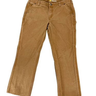 Women’s Carhartt Straughn Relaxed Fit Brown Canvas Pants Sz 12 Tall