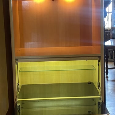 Drexel Back Lit Console w Bar Cabinet and Glass Shelves
