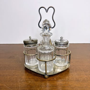 Antique Condiment Set Silver Plated Crystal Glass Victorian Table Set 