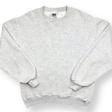 Vintage 90s Russell Athletic Made in USA Blank Light Grey Crewneck Sweatshirt Pullover Size Medium 