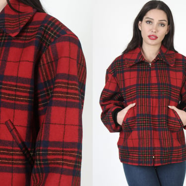 50s Pendleton Wool Mackinaw Cruiser Jacket, Mens Vintage 60s Buffalo Plaid Print Coat 